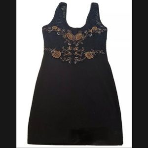 Free People Black Embroidery Beaded Detail Bodycon Dress Size Small NWT